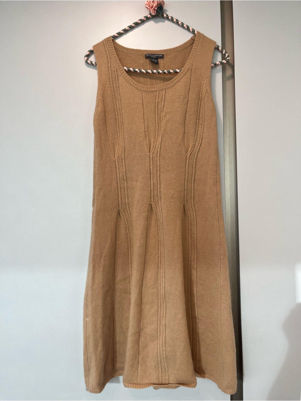 Chelsea and Theodore Sleeveless 100% Cashmere Dress in Camel Beige